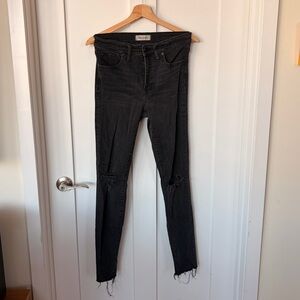 Madewell 9” High-Rise Washed Black Skinny Jeans with Knee Distress